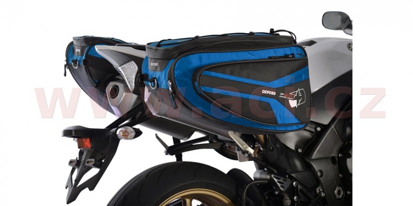boční brašny na motocykl P50R, OXFORD - Anglie (černé/modré, objem 50 l, pár)