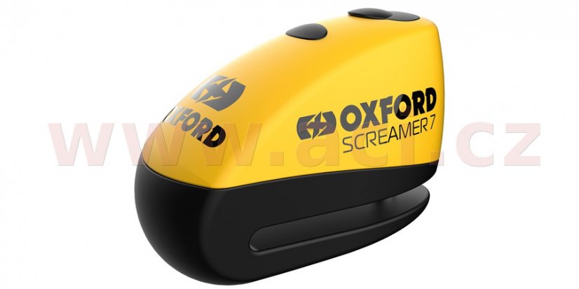 zámek kotoučové brzdy SCREAMER 7, OXFORD (integrovaný alarm, žlutý/černý, průměr čepu 7 mm)