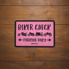 plechová cedule BIKER CHICK, OXFORD (černá/růžová, rozměr 30 x 20 cm)