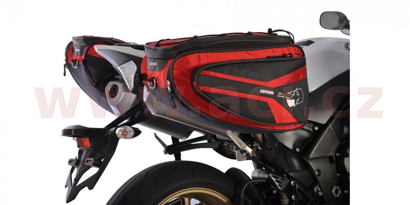 boční brašny na motocykl P50R, OXFORD - Anglie (černé/červené, objem 50 l, pár)