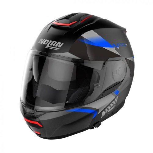 Moto helma Nolan N100-6 Paloma Flat Black/Blue N-COM 26