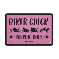plechová cedule BIKER CHICK, OXFORD (černá/růžová, rozměr 30 x 20 cm)