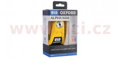 zámek kotoučové brzdy Alpha Alarm XA14, OXFORD - Anglie (integrovaný alarm, žlutý/černý, průměr čepu 14 mm)