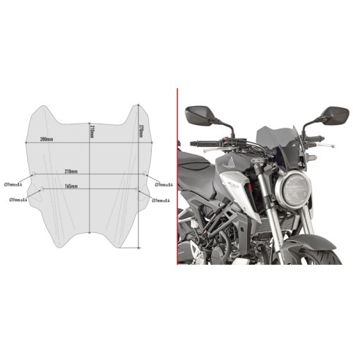 A1164 plexi kouřové Honda CB 125 R (18-23)/CB 300 R (18-23), vxš 210x280 mm, včetně montážní sady