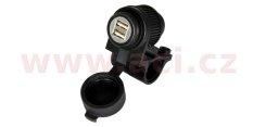 USB zásuvka 5V/2A, 2 vstupy s objímkou pro uchycení k řidítků a trubkám o průměru 22 a 25 mm, OXFORD - Anglie